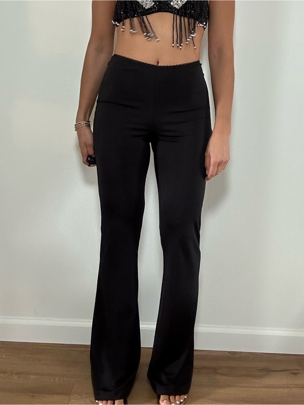 Vintage Y2K Black High Rise Slim Fit Flared Leg Pants Stretch Size M